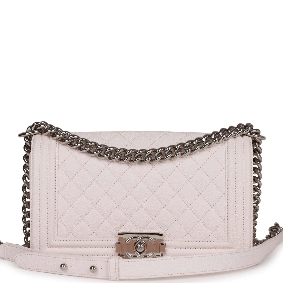Top Quality Chanel Medium Boy Light Pink Caviar Silver Hardware