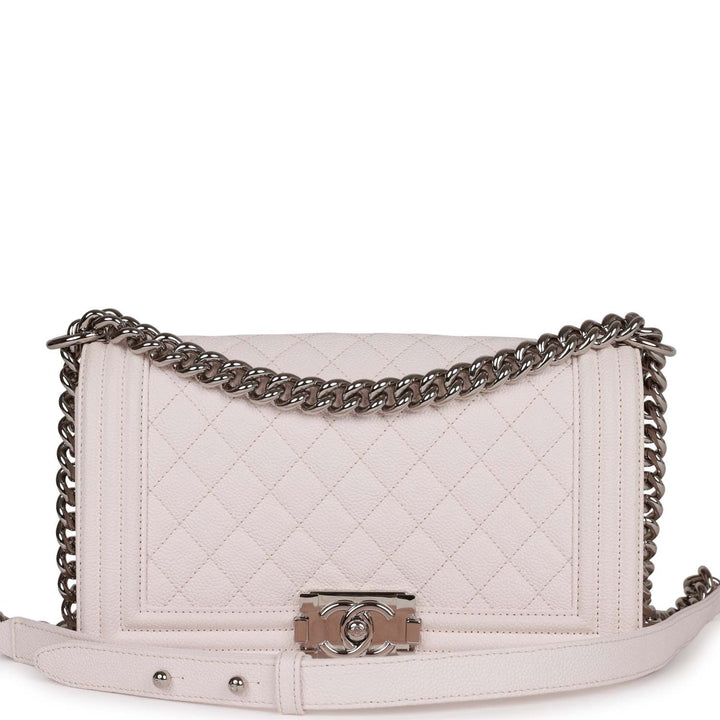 Top Quality Chanel Medium Boy Light Pink Caviar Silver Hardware