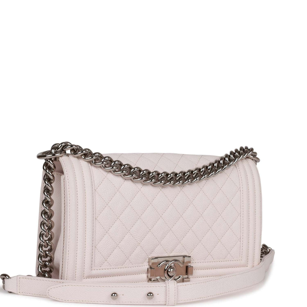 Top Quality Chanel Medium Boy Light Pink Caviar Silver Hardware