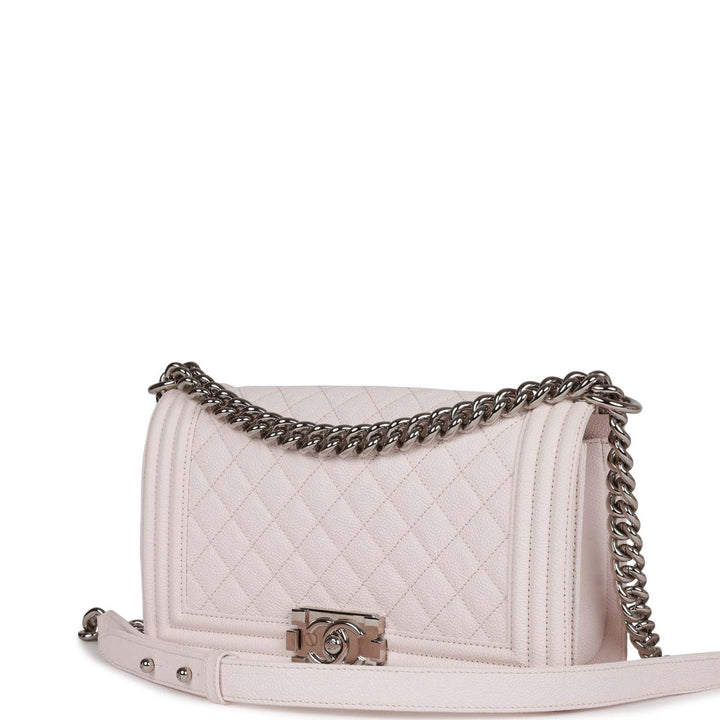 Top Quality Chanel Medium Boy Light Pink Caviar Silver Hardware