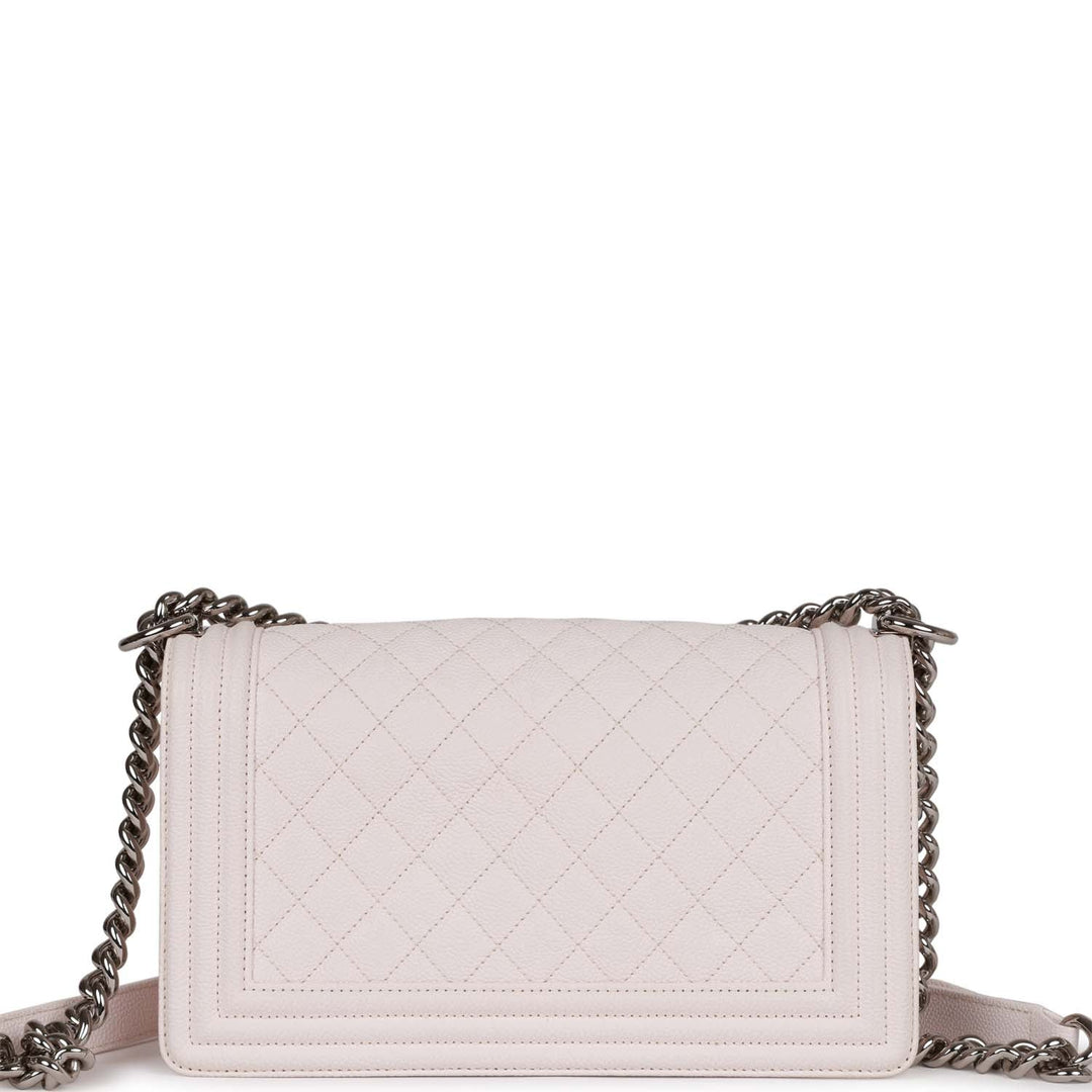 Top Quality Chanel Medium Boy Light Pink Caviar Silver Hardware