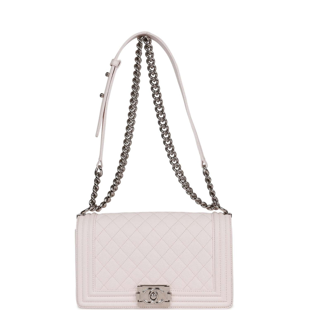 Top Quality Chanel Medium Boy Light Pink Caviar Silver Hardware
