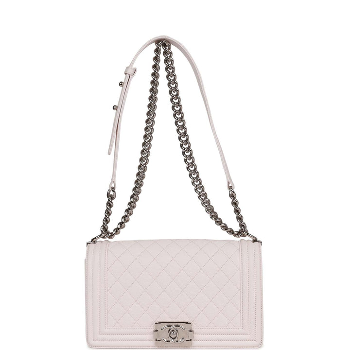 Top Quality Chanel Medium Boy Light Pink Caviar Silver Hardware
