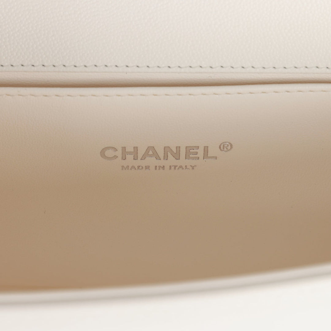 Top Quality Chanel Medium Boy Bag White Caviar Aged Silver Hardware