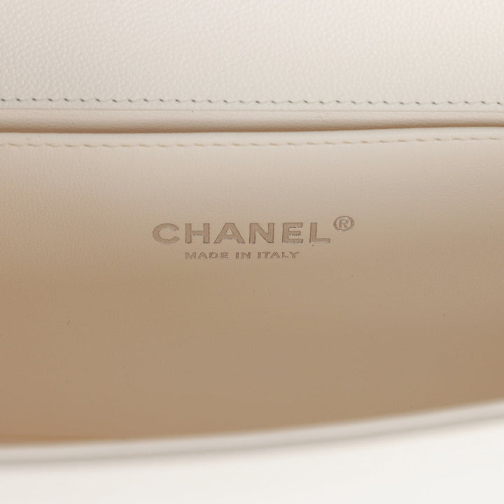 Top Quality Chanel Medium Boy Bag White Caviar Aged Silver Hardware