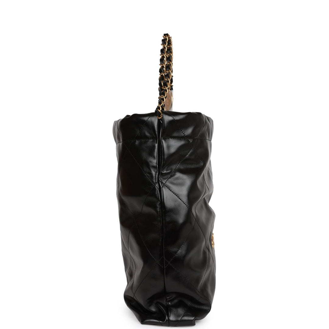 Top Quality Chanel Medium 22 Bag Black Calfskin Aged Gold Hardware