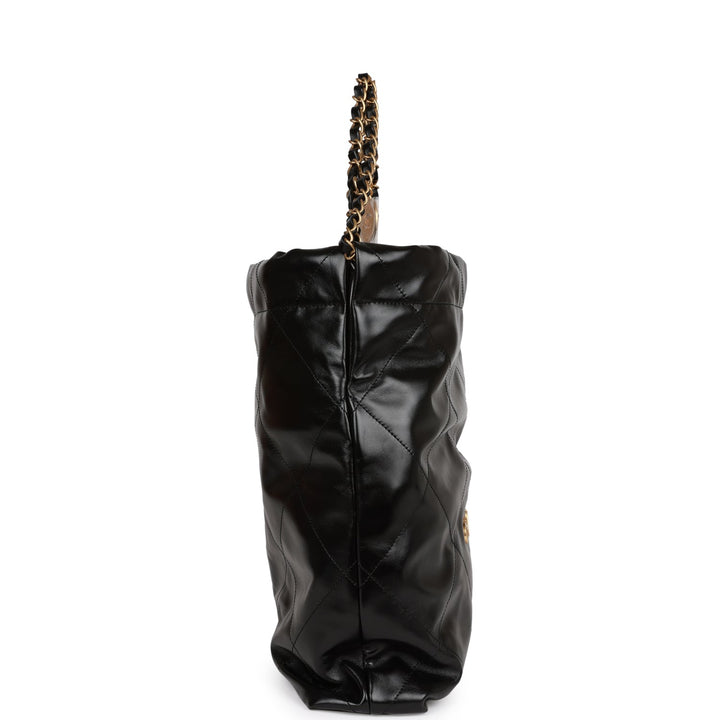Top Quality Chanel Medium 22 Bag Black Calfskin Aged Gold Hardware