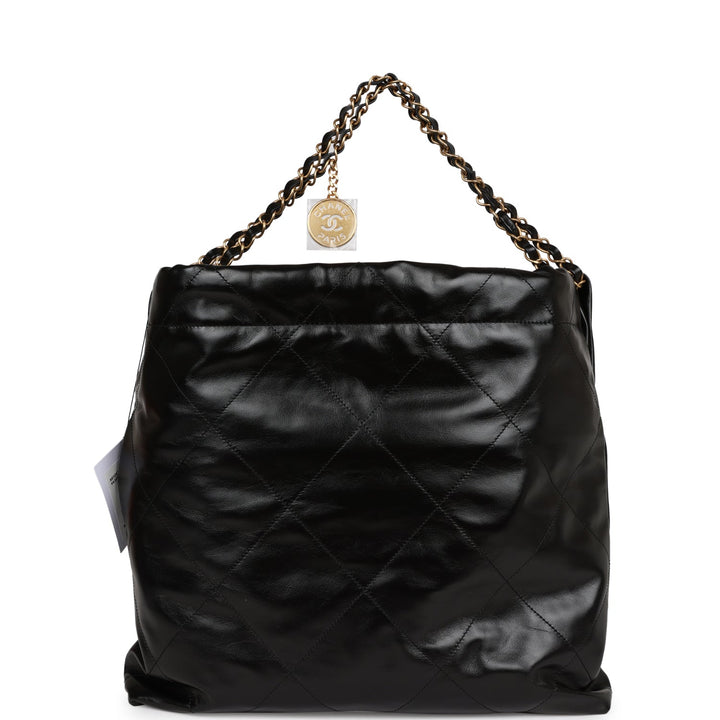 Top Quality Chanel Medium 22 Bag Black Calfskin Aged Gold Hardware
