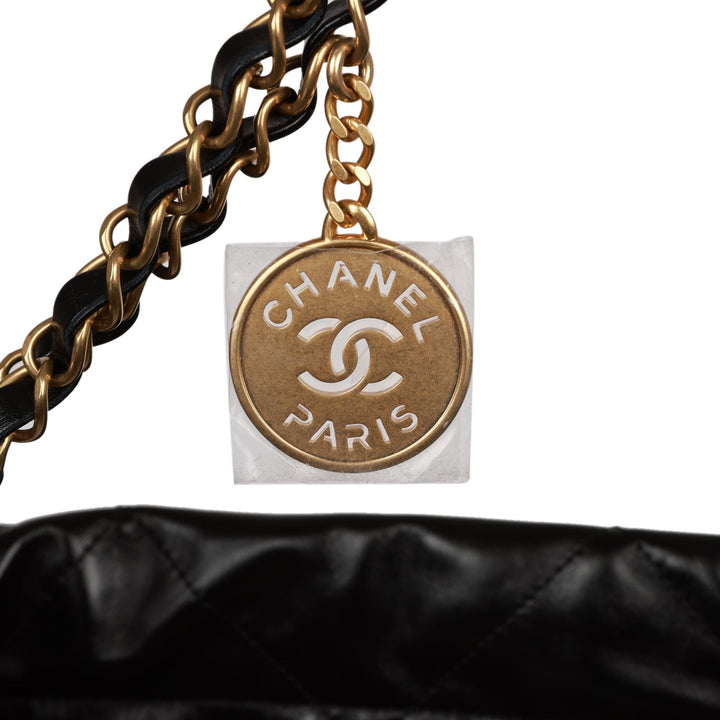 Top Quality Chanel Medium 22 Bag Black Calfskin Aged Gold Hardware