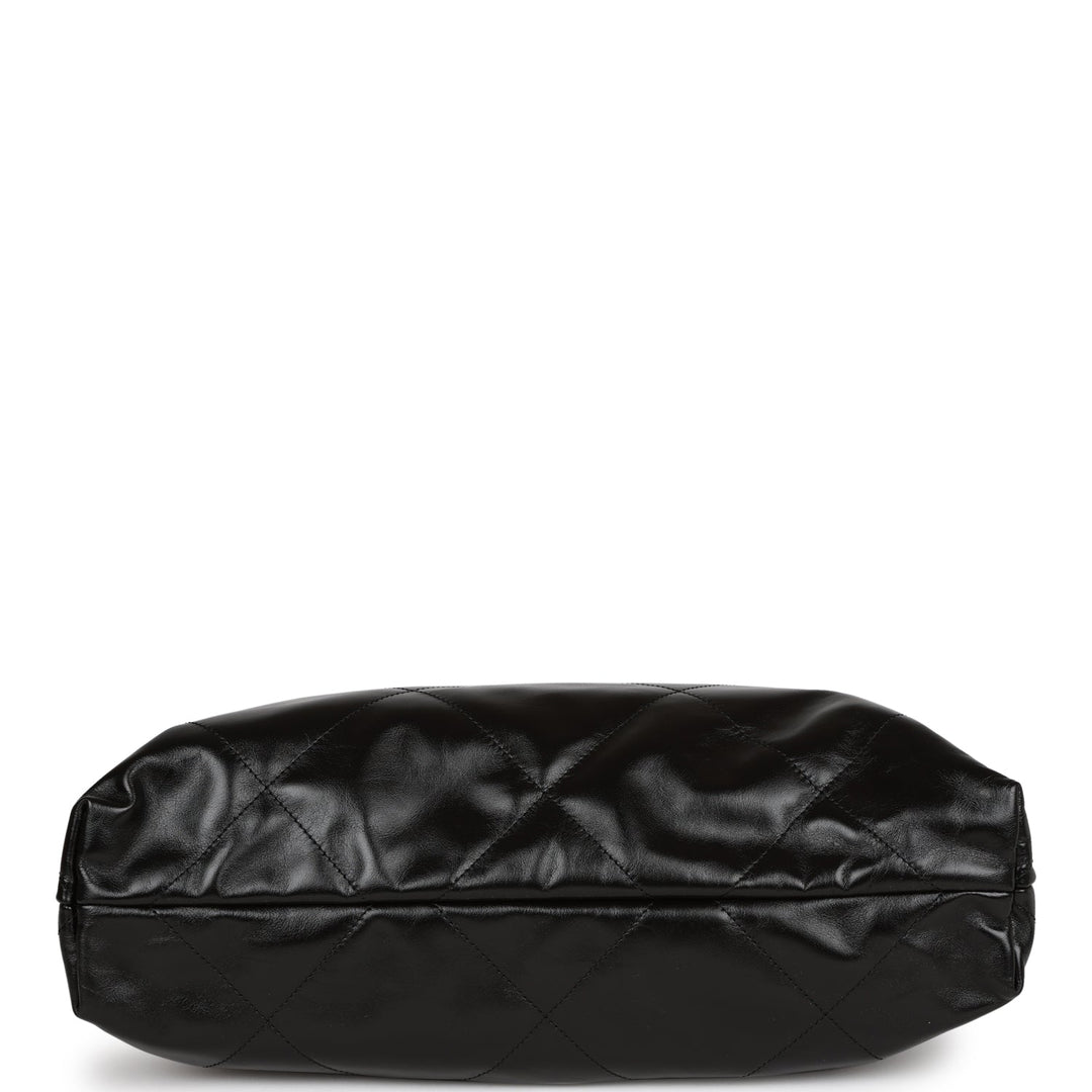 Top Quality Chanel Medium 22 Bag Black Calfskin Aged Gold Hardware