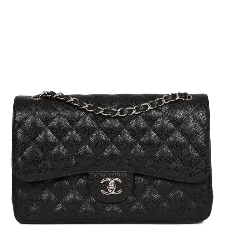 Top Quality Chanel Jumbo Classic Double Flap Bag Black Caviar Silver Hardware