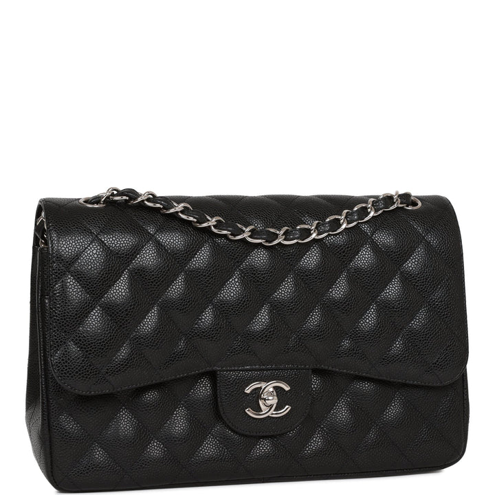 Top Quality Chanel Jumbo Classic Double Flap Bag Black Caviar Silver Hardware