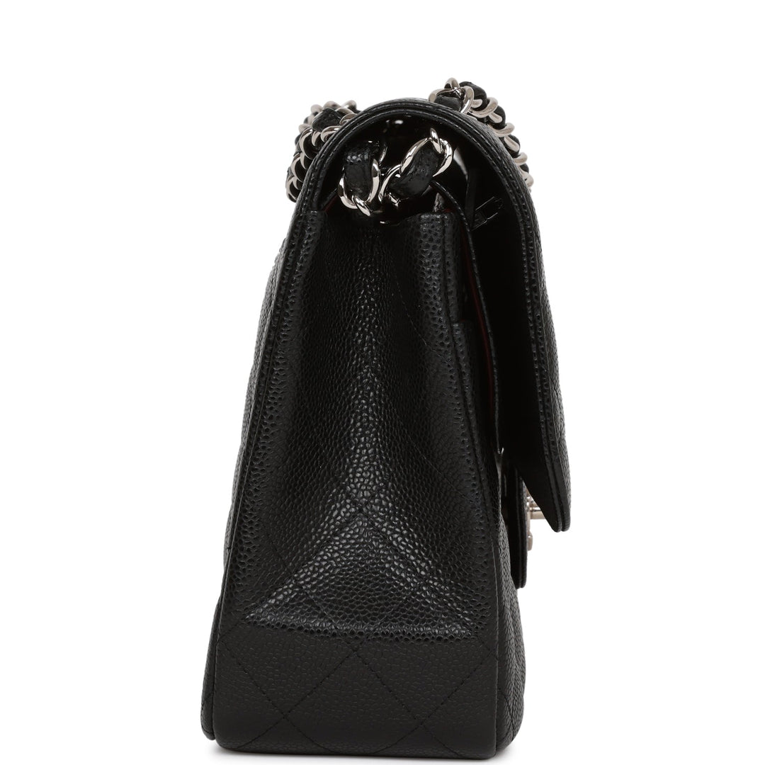 Top Quality Chanel Jumbo Classic Double Flap Bag Black Caviar Silver Hardware