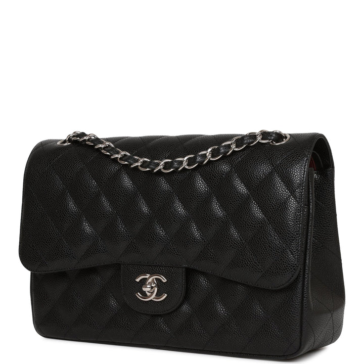 Top Quality Chanel Jumbo Classic Double Flap Bag Black Caviar Silver Hardware