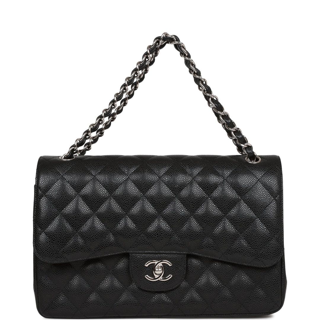 Top Quality Chanel Jumbo Classic Double Flap Bag Black Caviar Silver Hardware