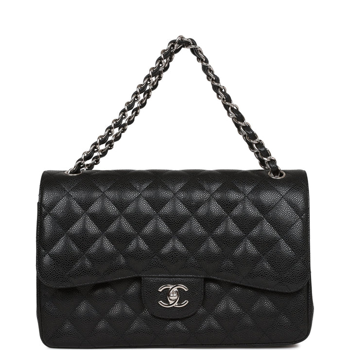 Top Quality Chanel Jumbo Classic Double Flap Bag Black Caviar Silver Hardware