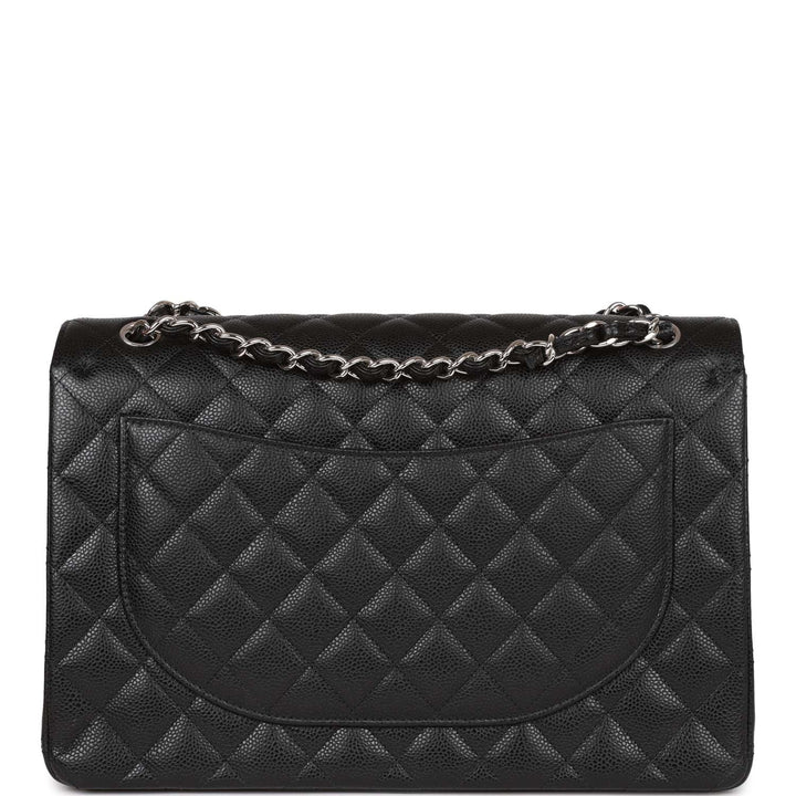 Top Quality Chanel Maxi Classic Double Flap Bag Black Quilted Caviar Silver Hardware