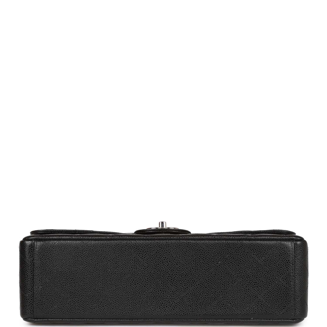 Top Quality Chanel Maxi Classic Double Flap Bag Black Quilted Caviar Silver Hardware