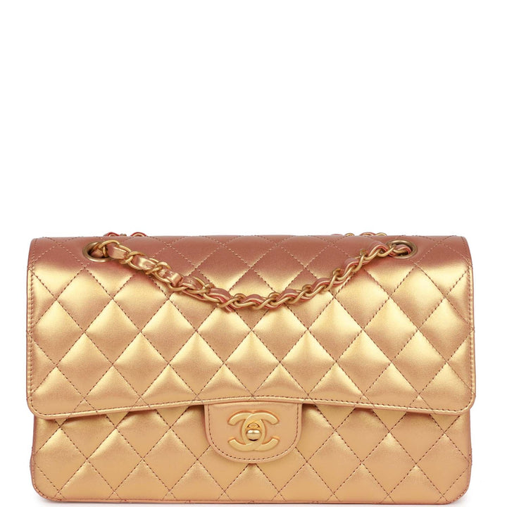 Top Quality Chanel Medium Classic Flap Bag Metallic Iridescent Gold Calfskin Antique Gold Hardware