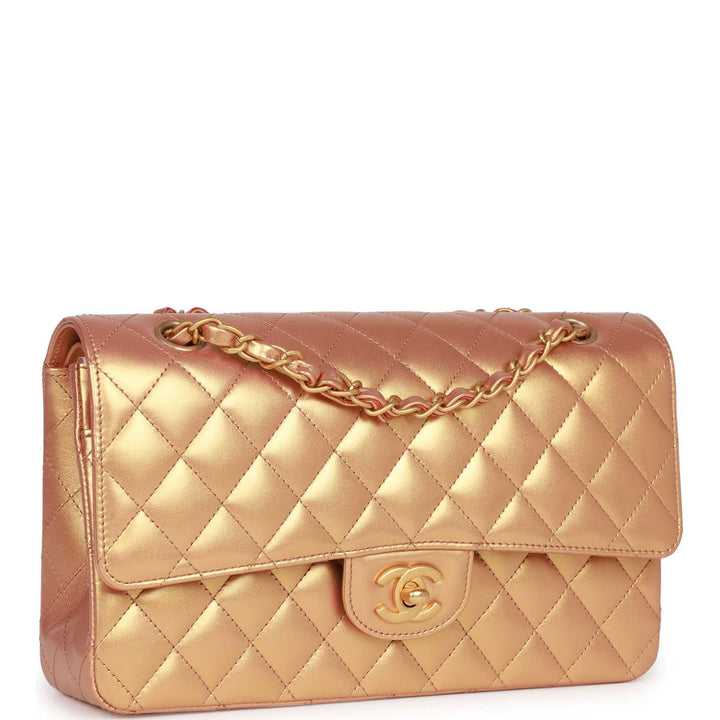 Top Quality Chanel Medium Classic Flap Bag Metallic Iridescent Gold Calfskin Antique Gold Hardware