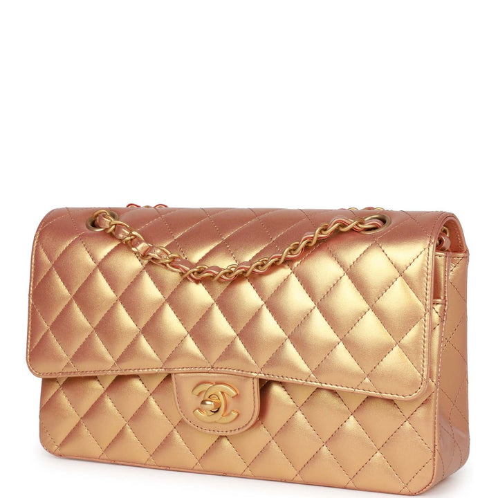 Top Quality Chanel Medium Classic Flap Bag Metallic Iridescent Gold Calfskin Antique Gold Hardware