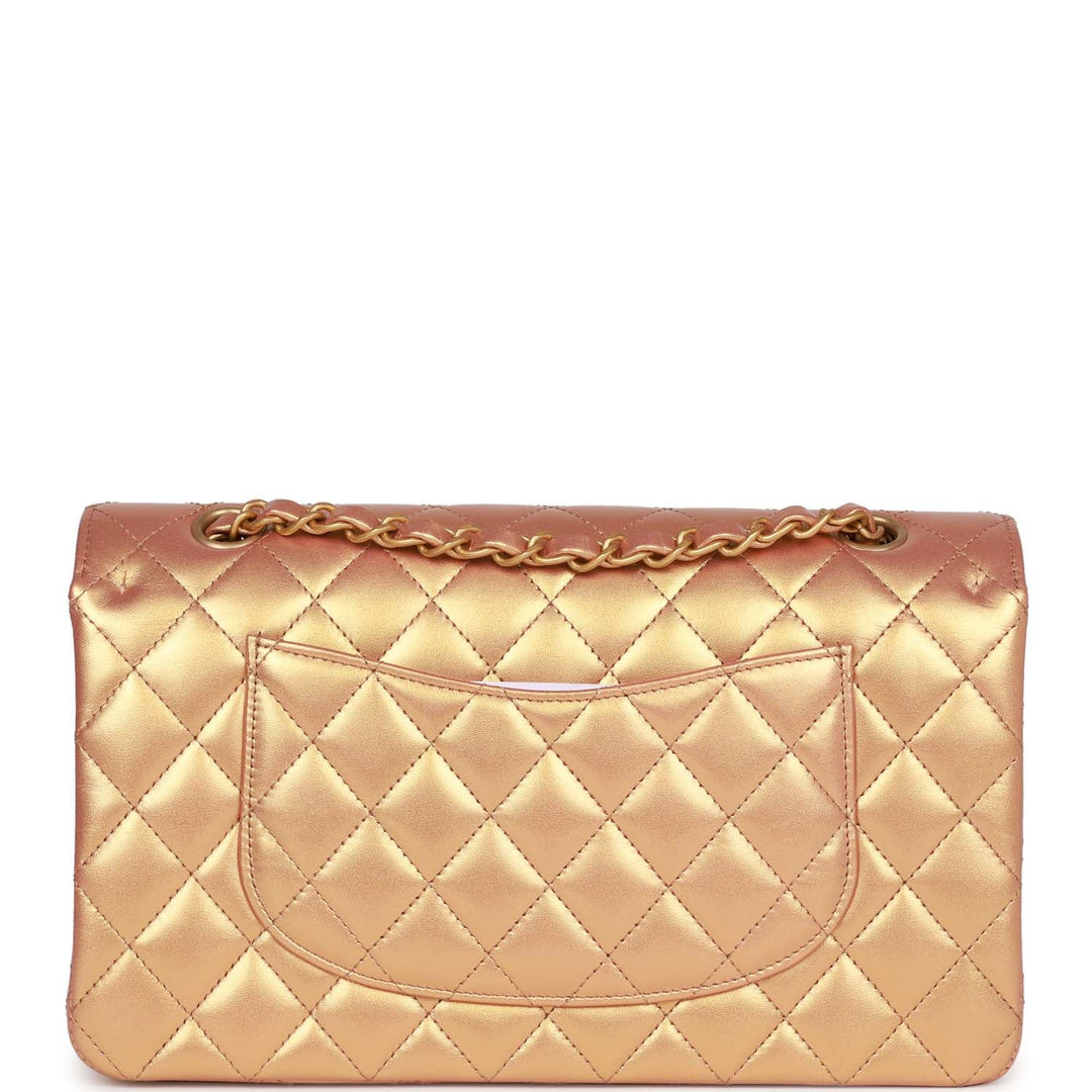 Top Quality Chanel Medium Classic Flap Bag Metallic Iridescent Gold Calfskin Antique Gold Hardware