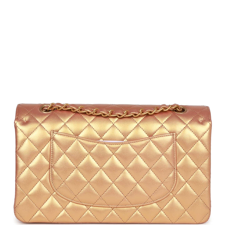 Top Quality Chanel Medium Classic Flap Bag Metallic Iridescent Gold Calfskin Antique Gold Hardware