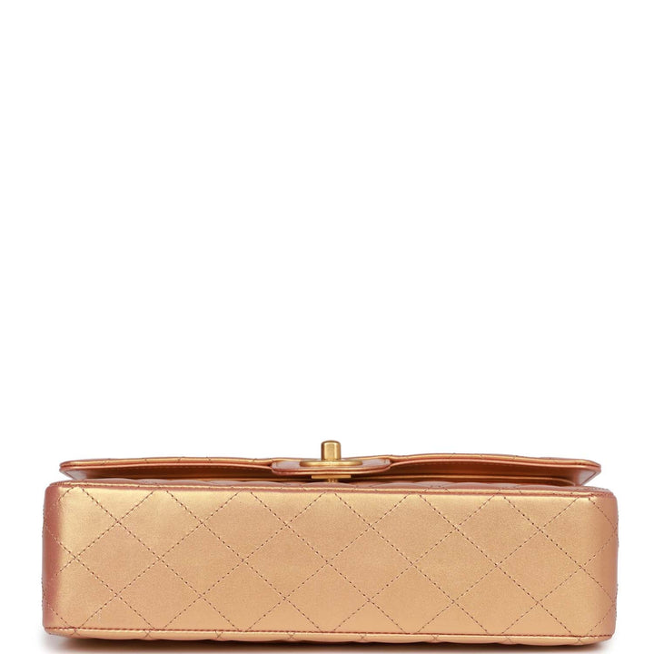 Top Quality Chanel Medium Classic Flap Bag Metallic Iridescent Gold Calfskin Antique Gold Hardware