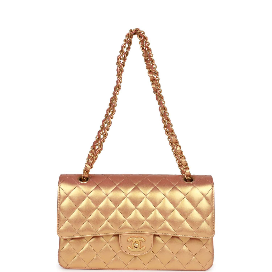 Top Quality Chanel Medium Classic Flap Bag Metallic Iridescent Gold Calfskin Antique Gold Hardware