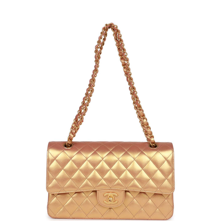 Top Quality Chanel Medium Classic Flap Bag Metallic Iridescent Gold Calfskin Antique Gold Hardware