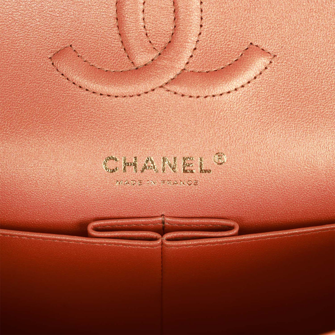 Top Quality Chanel Medium Classic Flap Bag Metallic Iridescent Gold Calfskin Antique Gold Hardware