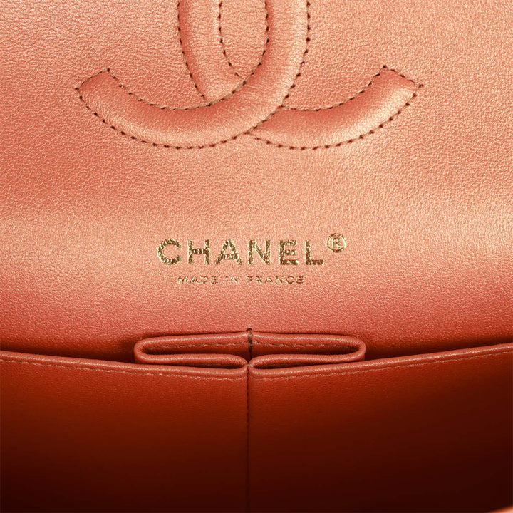 Top Quality Chanel Medium Classic Flap Bag Metallic Iridescent Gold Calfskin Antique Gold Hardware