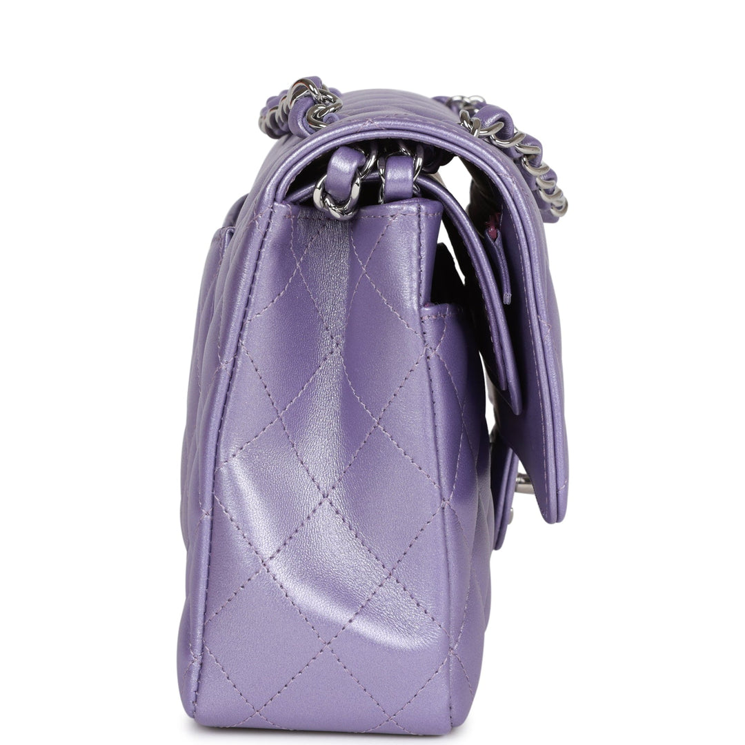 Top Quality Chanel Medium Classic Double Flap Bag Purple Metallic Lambskin Silver Hardware
