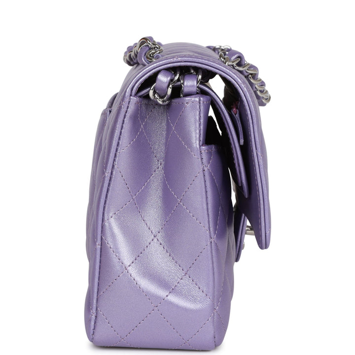 Top Quality Chanel Medium Classic Double Flap Bag Purple Metallic Lambskin Silver Hardware