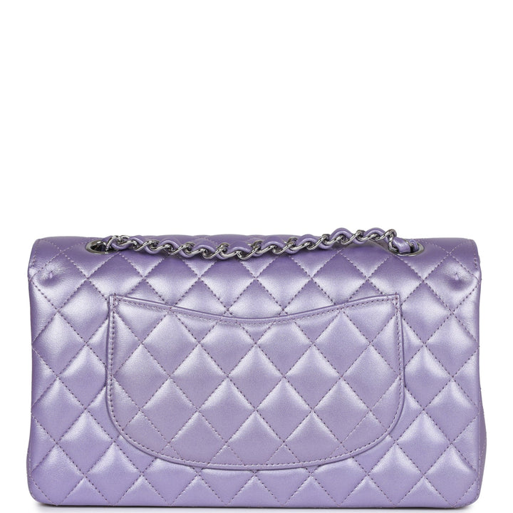 Top Quality Chanel Medium Classic Double Flap Bag Purple Metallic Lambskin Silver Hardware