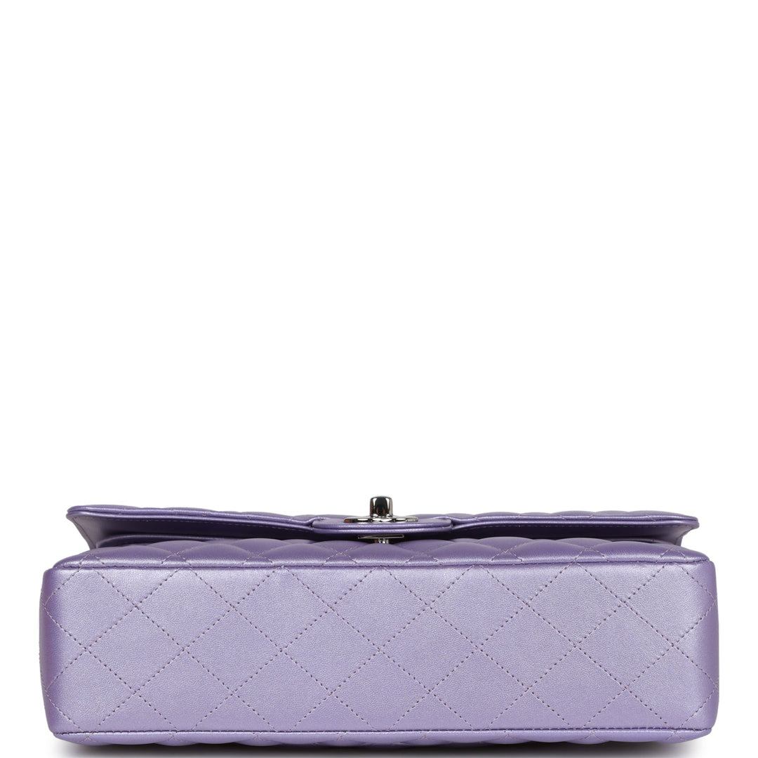 Top Quality Chanel Medium Classic Double Flap Bag Purple Metallic Lambskin Silver Hardware