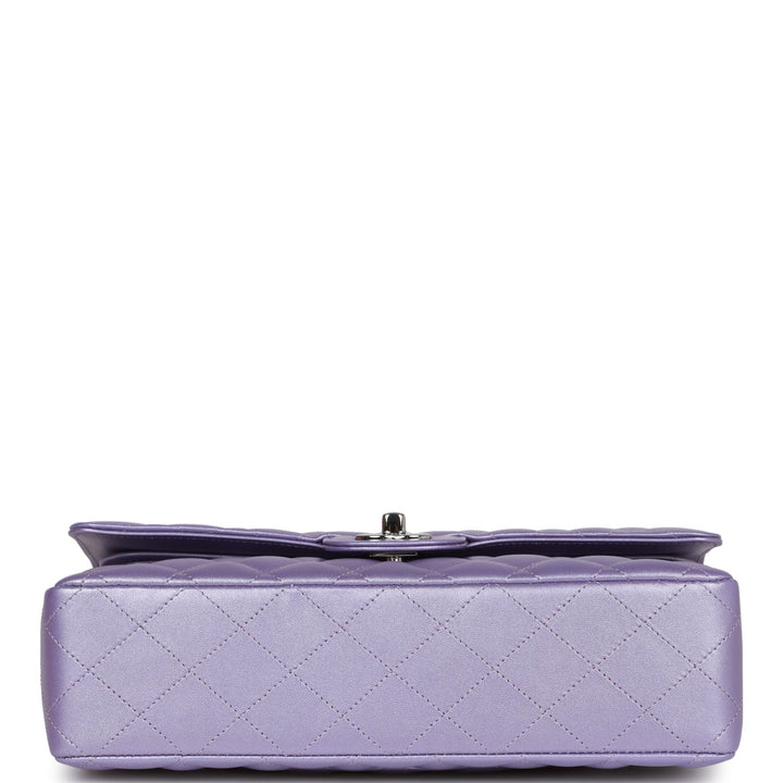 Top Quality Chanel Medium Classic Double Flap Bag Purple Metallic Lambskin Silver Hardware