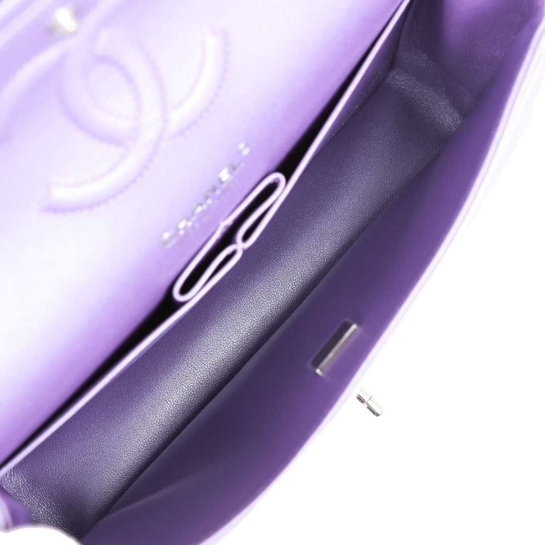 Top Quality Chanel Medium Classic Double Flap Bag Purple Metallic Lambskin Silver Hardware