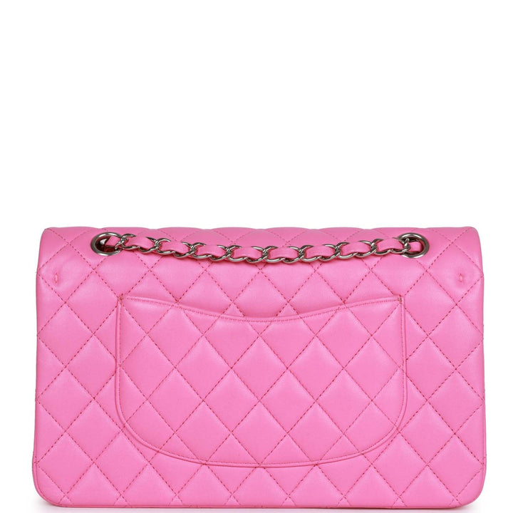 Top Quality Chanel Medium Classic Double Flap Bag Neon Pink Lambskin Silver Hardware
