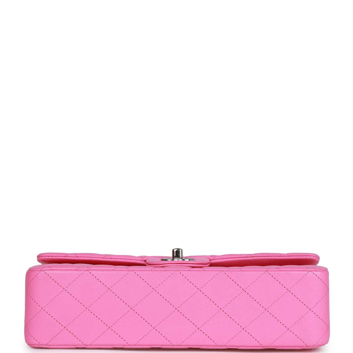 Top Quality Chanel Medium Classic Double Flap Bag Neon Pink Lambskin Silver Hardware