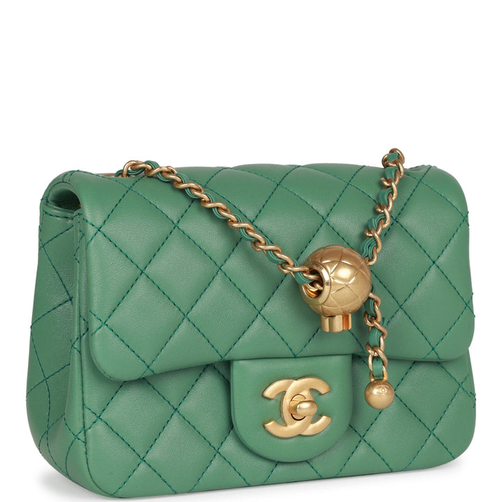 Top Quality Chanel Pearl Crush Mini Square Flap Bag Dark Green Lambskin Antique Gold Hardware