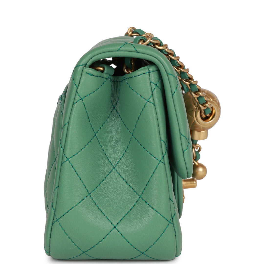 Top Quality Chanel Pearl Crush Mini Square Flap Bag Dark Green Lambskin Antique Gold Hardware