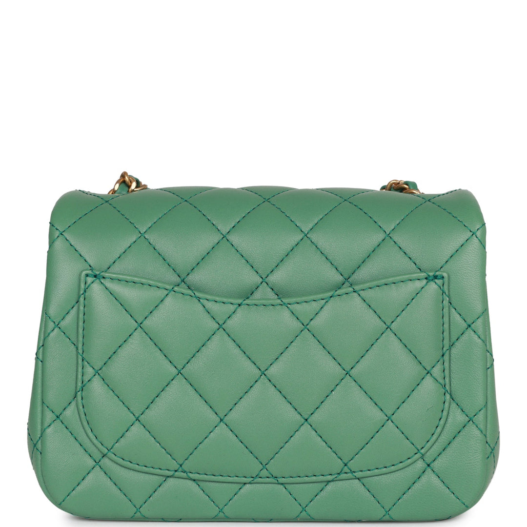 Top Quality Chanel Pearl Crush Mini Square Flap Bag Dark Green Lambskin Antique Gold Hardware