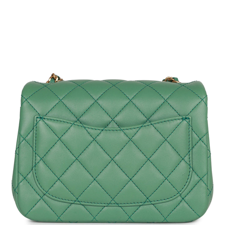Top Quality Chanel Pearl Crush Mini Square Flap Bag Dark Green Lambskin Antique Gold Hardware
