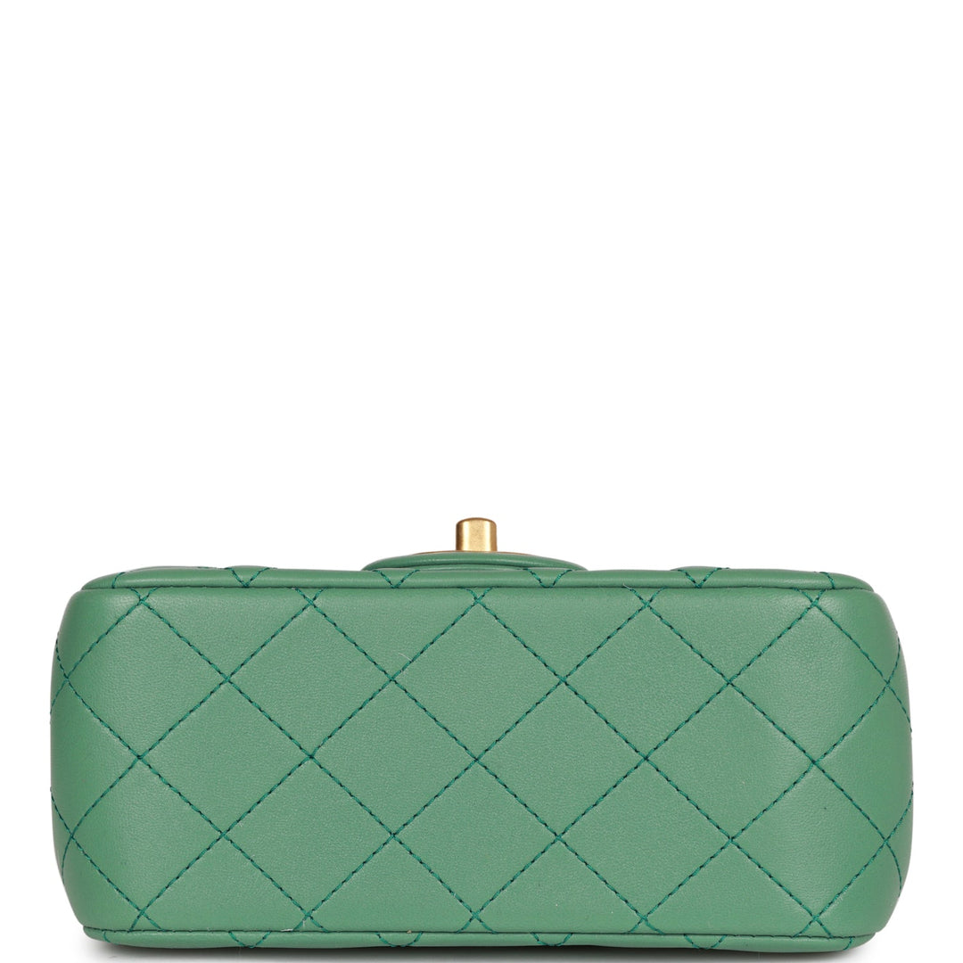 Top Quality Chanel Pearl Crush Mini Square Flap Bag Dark Green Lambskin Antique Gold Hardware