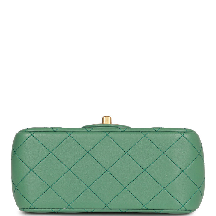 Top Quality Chanel Pearl Crush Mini Square Flap Bag Dark Green Lambskin Antique Gold Hardware