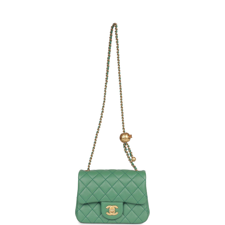 Top Quality Chanel Pearl Crush Mini Square Flap Bag Dark Green Lambskin Antique Gold Hardware