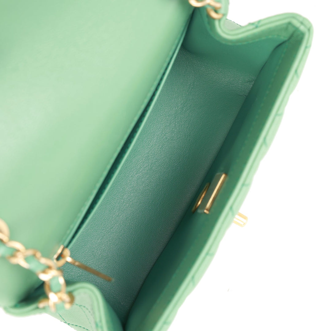 Top Quality Chanel Pearl Crush Mini Square Flap Bag Dark Green Lambskin Antique Gold Hardware