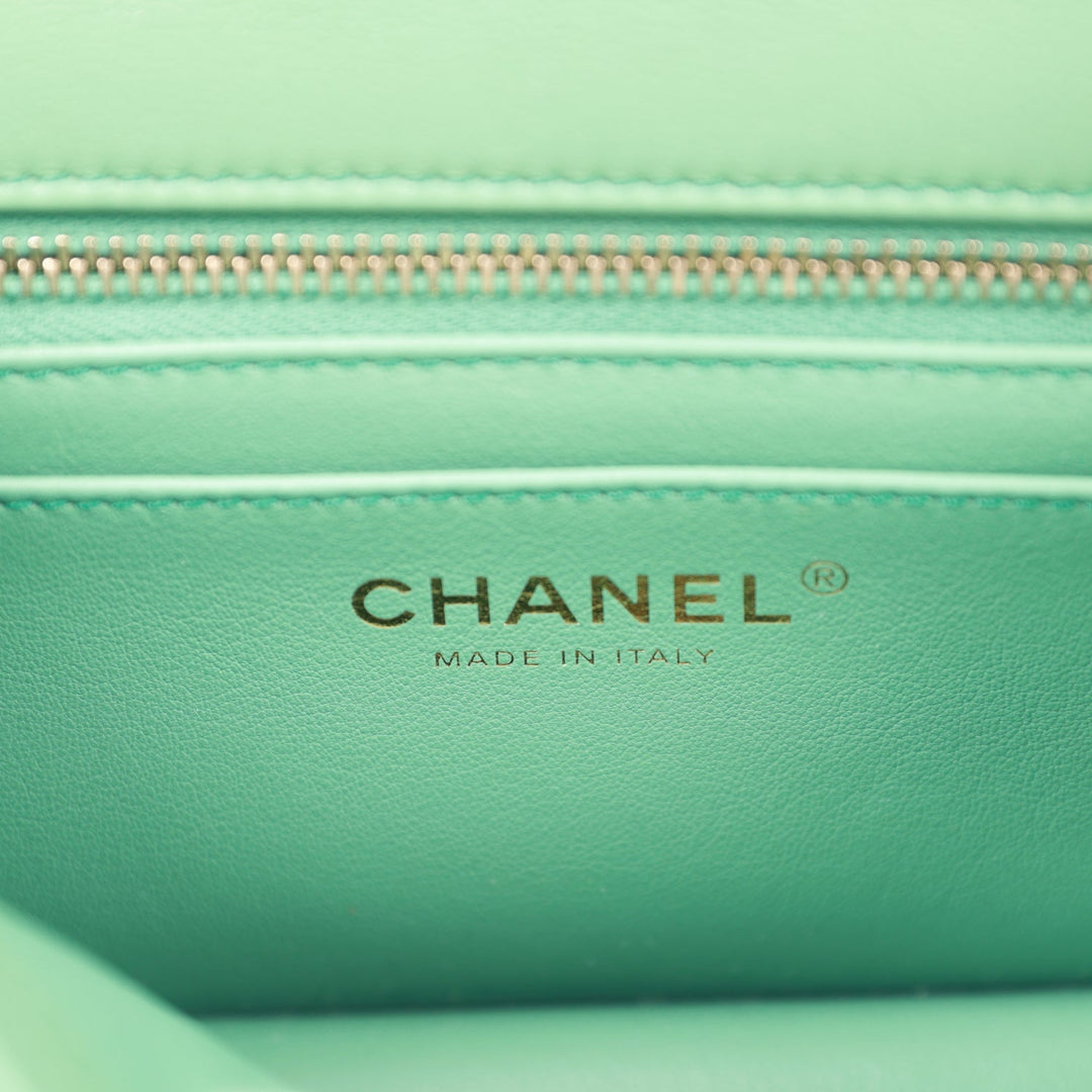 Top Quality Chanel Pearl Crush Mini Square Flap Bag Dark Green Lambskin Antique Gold Hardware