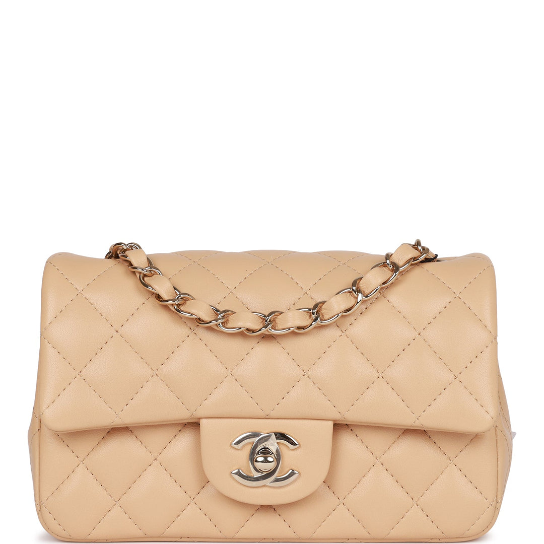 Top Quality Chanel Mini Rectangular Flap Bag Beige Lambskin Light Gold Hardware